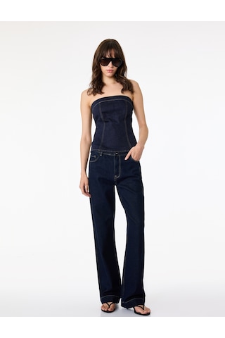 Koton Pamuklu Fermuarlı Slim Fit Straplez Kolsuz Denim Bluz Koyu İndigo 6sal30028md Dark Indigo