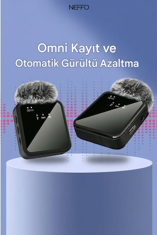 2 Mikrofonlu Kablosuz Yaka Mikrofonu Tüylü Rüzgar Önleyici 20 M Menzil İos Android Uyumlu