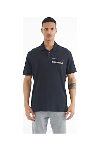 Tommy Life Lacivert Yazı Baskılı Standart Form Polo Yaka Erkek T-shirt - 88236 Lacivert
