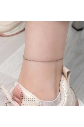 925 Ayar Gümüş Zincir Desenli Halhal Çok Renkli