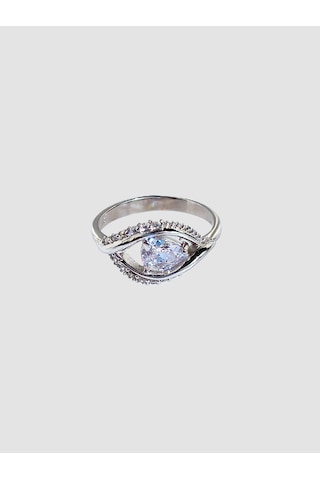 925 Ayar Gümüş Zarif Damla Tasarım Işıltılı Kadın Yüzük Gümüş - Altın