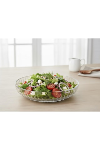 Cam Deposu - Cam Kase - 24 Cm - Meyvelik - Salata Kasesi Sku: Smg8690010541840 Açık Mavi