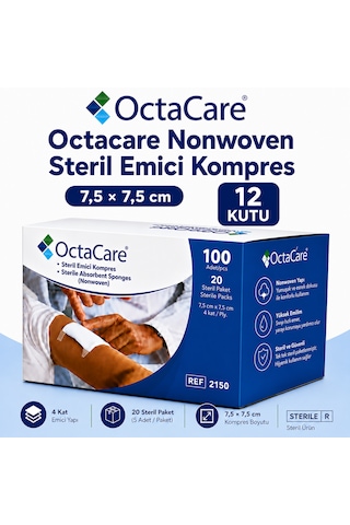 Octacare Nonwoven Steril Emici Kompres 7,5 7,5cm Kutulu 12 Kutu