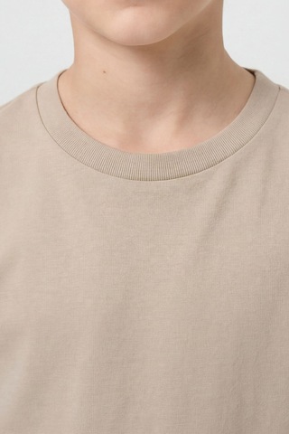 Bej O Yaka Standart Fit Basic Unisex Çocuk T-shirt - 11328 Bej
