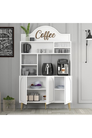 Lyon Kahve Köşesi 120cm - Beyaz / Altın