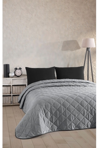 Siyah-gri Çift Kişilik Pike Çok Amaçlı Yatak Örtüsü Siyah - Gri