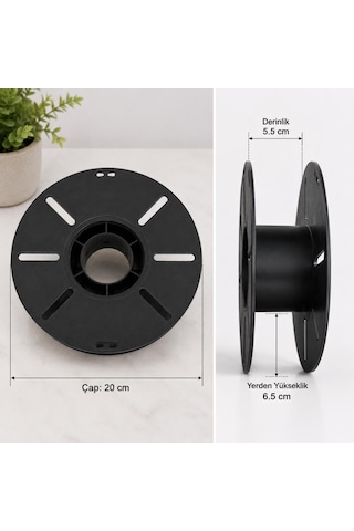 Boş Filament Makarası 20 Cm Plastik Bobin 3d Yazıcı Filament Sarma Makarası Siyah 6.5 X 5.5 Cm