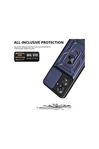 Xiaomi Redmi 13c Kılıf Kamera Koruma Sürgülü Antishock Magnetic Yüzüklü Standlı Kapak