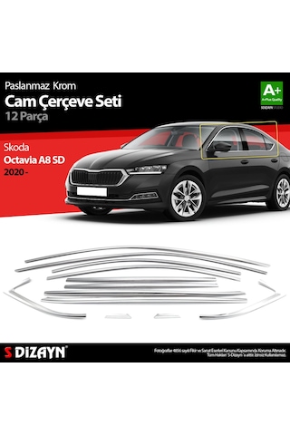S-Dizayn Skoda Octavia A8 Sedan Krom Cam Çerçevesi 12 Prç. 2020 Üzeri