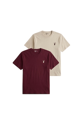 Genius Store Erkek Siyah Tişört %100 Pamuk Süprem Basic Tişört Bisiklet Yaka Nakışlı T-shirt Erkek-2li Bordo-bej