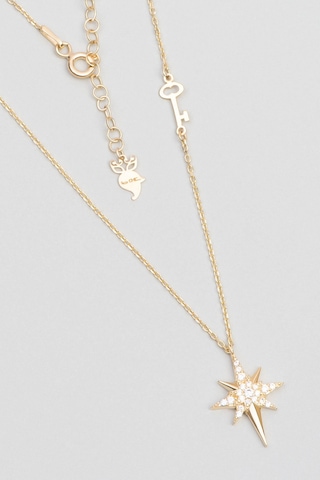 So Chic vega Başarı Yıldızı 18 Ayar Sarı Altın Kaplama 48 CM Gümüş Kolye