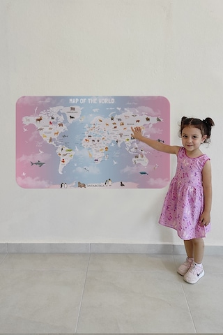 Eğitici Dünya Haritası Dünya Atlası Çocuk Ve Bebek Odası Duvar Sticker-85x130-3801 Çok Renkli
