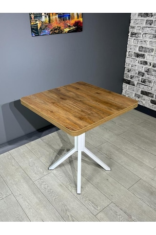 Tepe Ceviz Beyaz Mutfak Yemek Masası Balkon Masası Kavisli Köşe Beyaz Ayak 70 Cm