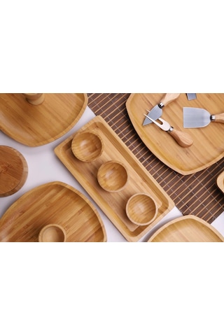 Atbyhome Leafy 6 Kişilik 34 Parça Doğal Bambu Kahvaltı Takımı Kahvaltı Seti Sunum Seti Bambu