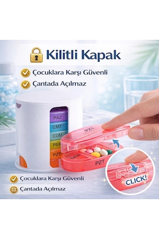 Coofbe Haftalık İlaç Saklama Kutusu 4 Bölmeli 28 Gözlü Kilitli Kapaklı Hap İlaç Kutusu Bpa İçermez Siyah