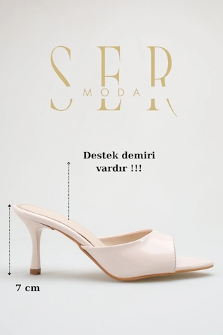 Sermoda Topuklu Kadın Terlik - 7 Cm İnce Topuklu Sivri Burun Kadın Terlik Ten Rugan