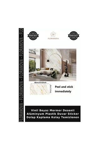 Vinil Beyaz Mermer Desenli Alüminyum Plastik Duvar Sticker Dolap Kaplama Kolay Temizlenen