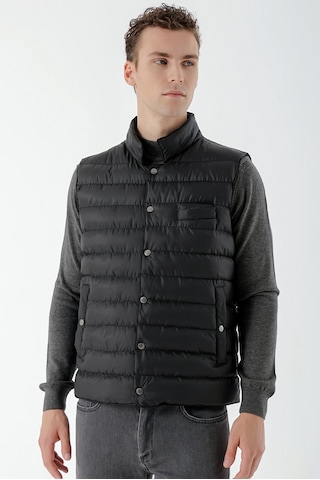 Morven Erkek Siyah Polyester Çıtçıtlı Kapitone Yelek
