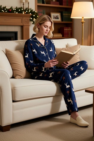 Benerly Kadın Gömlek Yaka Uzun Kol Regular Kalıp Polar Pijama Takımı Fonk lacivert