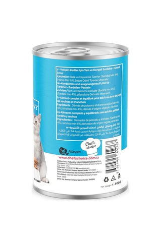 Chefs Choice Yetişkin Ve Yavru Kediler İçin, Tahılsız, Hipoalerjenik, Sardalyalı & Hamsili Ezme 400 Gr X 12 Adet