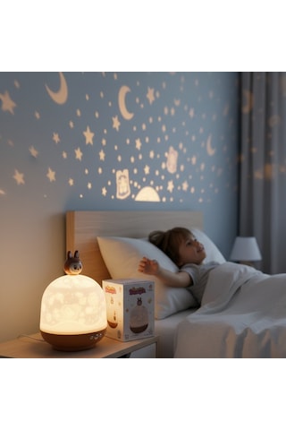 Labubu Temalı Dönen Ve Renkli Star Master Projeksiyon Gece Lambası Beyaz