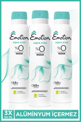 Aqua Kiss Kadın Vegan Deodorant 3x150 ML Hızlı Kurur, Leke Bırakmaz