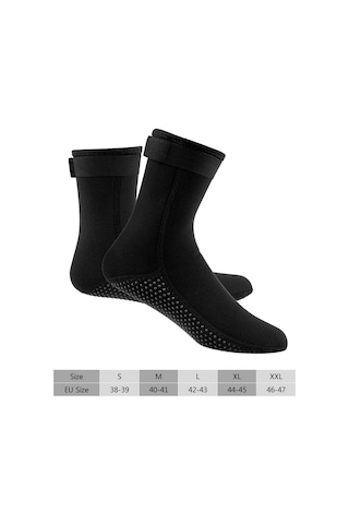 Springsun Kalın Neopren Malzemeden Yapılmış, Ayarlanabilir Bilek Kayışlı Su Sporları Çorabı Siyah