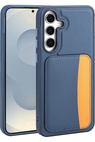 Vendas Galaxy Uyumlu  S25 Fe Kılıf Kartlıklı Zore X-kart Silikon Kapak + Kamera Lens+ Hayalet Ekran Koruyucu Lacivert