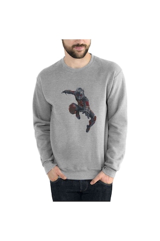 Ant Man Karınca Adam Jump Baskılı Gri Erkek Örme Sweatshirt
