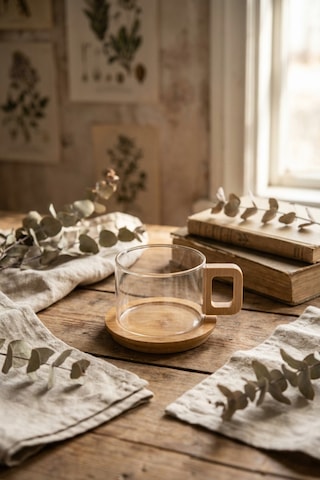 Makri Home Bambu Kulplu Ve Altlıklı Cam Kupa 200 Ml Borosilikat Cam Çok Renkli