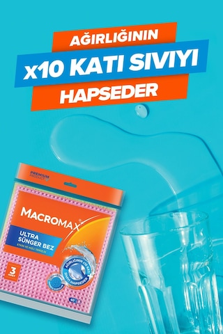Ultra Sünger Bez 3'lü Paket, Ağırlığının 10 Katı Su Emen Yüksek Performanslı Mutfak Bezi Renkli