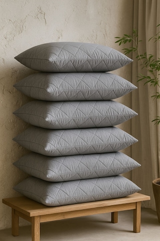 Yastık Alezi Seti Pamuklu 6 Lı Kapitone Yastık Koruyucu Gri Gri