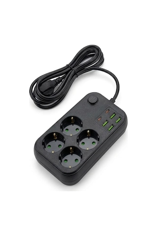 Çoklu Priz Uzatma Kablosu 4 Soket + 4 Usb + 2 Type-c Termal Akım Korumalı, Isıya Dayanıklı, Çocuk Korumalı Güvenli Priz 100-250v - Kablo Uzunluğu 2 Metredir Çok Renkli