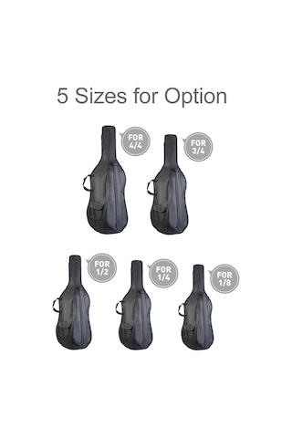 Ruicoo 1/8 Boyutu Keman Çantası, Omuz Taşıma Askısı, Yumuşak Döşeme Ve Aksesuar Çantaları, Siyah Nilon Malzeme Gri