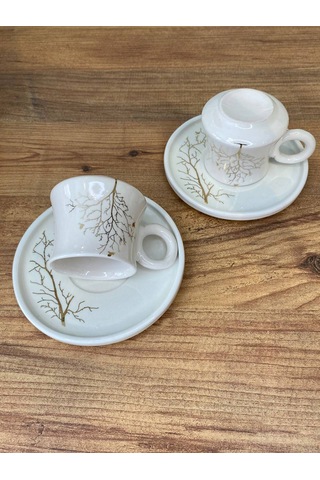Hayat Ağacı Desenli El Yapımı Seramik Kupa, Mug, Türk Kahvesi