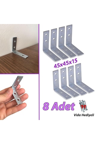 8 Adet Mobilya Eşya Dolap Duvar Sabitleyici Köşe Bağlantı L Demir Gönye Deprem Güvenliği 45x45x15mm
