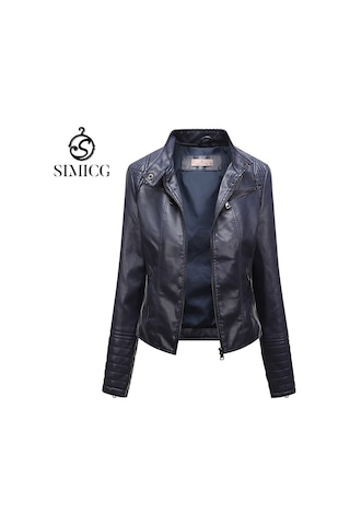 Kadın Deri Ceket İnce İlkbahar Ve Sonbahar Ceketi Mavi