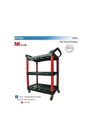 3 Raflı Alet Taşıma Arabası Yüksek Kalite Pp Plastik Nttc01 95x43x83 Cm.