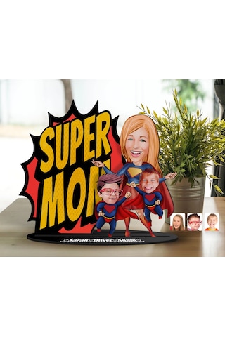 Bk Gift Kişiye Özel Aile Karikatürlü 3d Ahşap Biblo, Anneler Günü Biblo, Ahşap Biblo, Anneye Hediye, Ev Dekoru-3