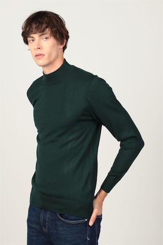 Tudors Slim Fit Dar Kesim Yarım Balıkçı Yaka Düz Erkek Kazak-25722 Yeşil