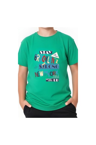 Panios Kids Brooklyn Strong Baskılı Erkek Çocuk Kısa Kollu T-shirt Yeşil