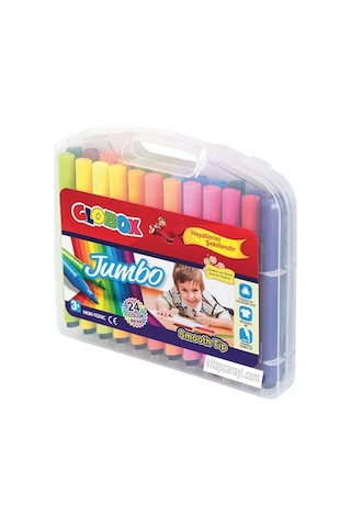 Globox Jumbo Üçgen Keçeli Kalem Plastik Kutu 24 Renk