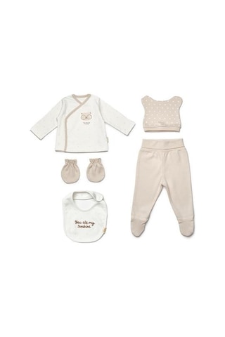 Bebek 5'li Hastane Çıkışı %100 Organic Pamuk Yenidoğan Serisi - Csy8126 Ekru