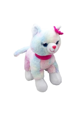 Peluş Kedi 30 Cm Pembe Tokalı Ayakta Duran Kedi - Uyku Ve Oyun Arkadaşı Peluş Oyuncak Çok Renkli