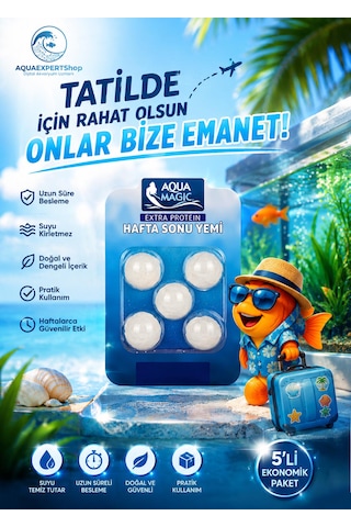 Balık Tatil Yemi - Beşli Paket - Ekstra Protein - Yavaş Salınım - Uzun Süreli Beslenme - Balıklarınız Güvende Kalır