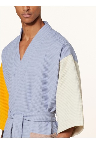 Unisex Kimono Waffle 125 Cm Şal Yaka Çift Halkalı Kemerli Mavi
