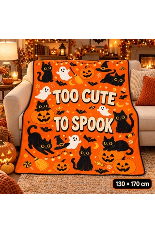 Halloween Too Cute To Spook %100 Polar Tv Battaniyesi 130x170cm Büyük Boy Çok Renkli