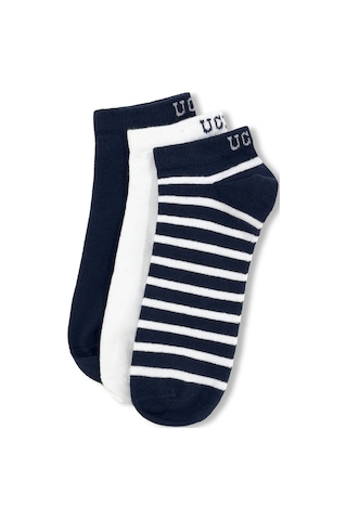 Ucla Lıoren 3'lü Lacivert Kısa Jakarlı Pamuk Standard Fit Unisex Çorap