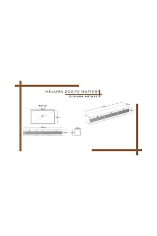 Melura Tv Ünitesi - Tv Sehpası 200 Cm Duvara Monte %100 Mdf Beyaz