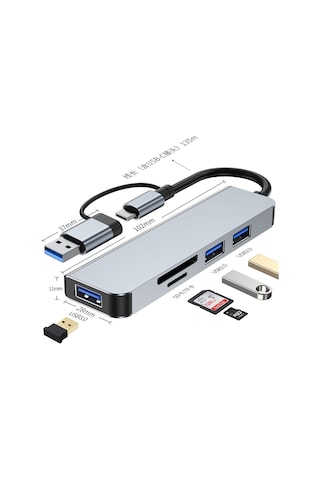 Yaozixa Usb-c Hub 5 Portlu Çok Fonksiyonlu Usb 3.0+2.0 2 + Sd/tf Kart Okuyucu, Dizüstü Bilgisayar İçin Usb Genişletici, Sıcak Satan Model